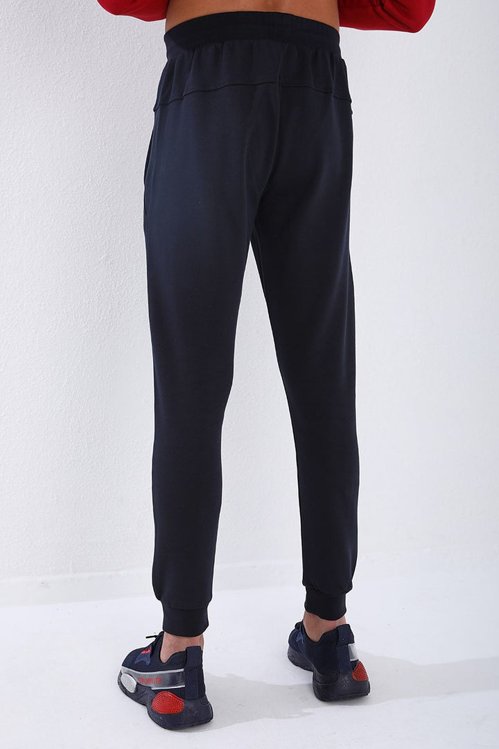TMY Navy Blue Zippered Pocket Detailed Embroidered Slim Fit Jogger Men's Sweatpants - 84807 - Kansas City