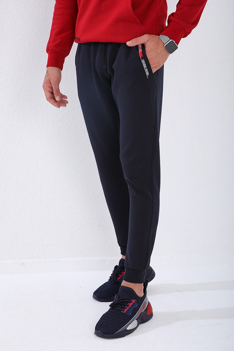TMY Navy Blue Zippered Pocket Detailed Embroidered Slim Fit Jogger Men's Sweatpants - 84807 - Kansas City