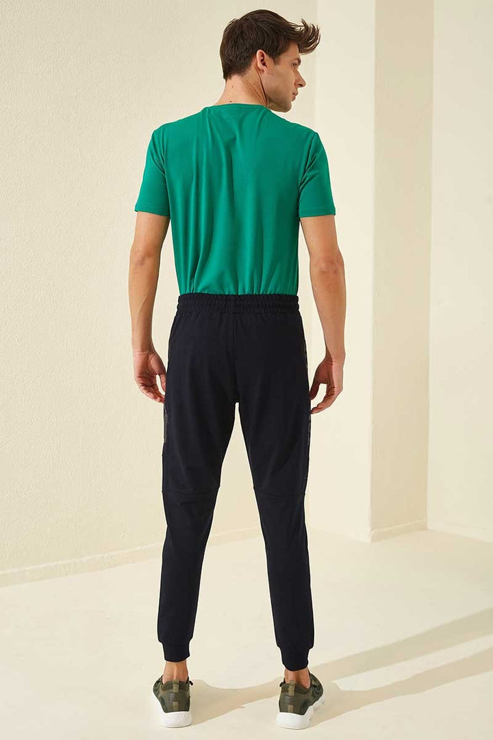 TMY Navy Blue Zippered Pocket Printed Standard Fit Jogger Men's Sweatpants - 84762 - Mazara del Vallo