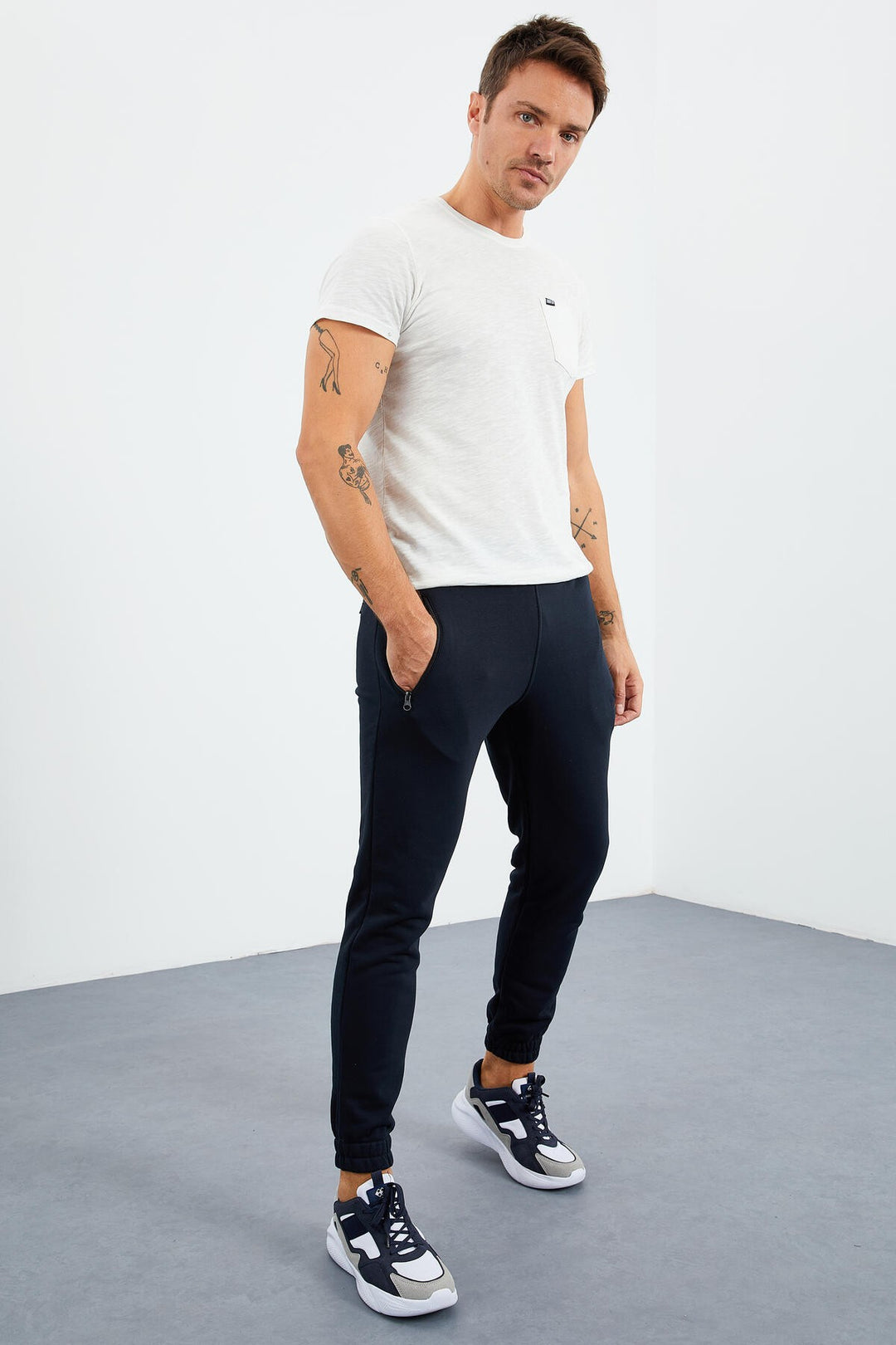 TMY Navy Blue Zippered Pocket Elastic Cuff Comfort Fit Men's Sweatpants - 84856 - West Bromwich