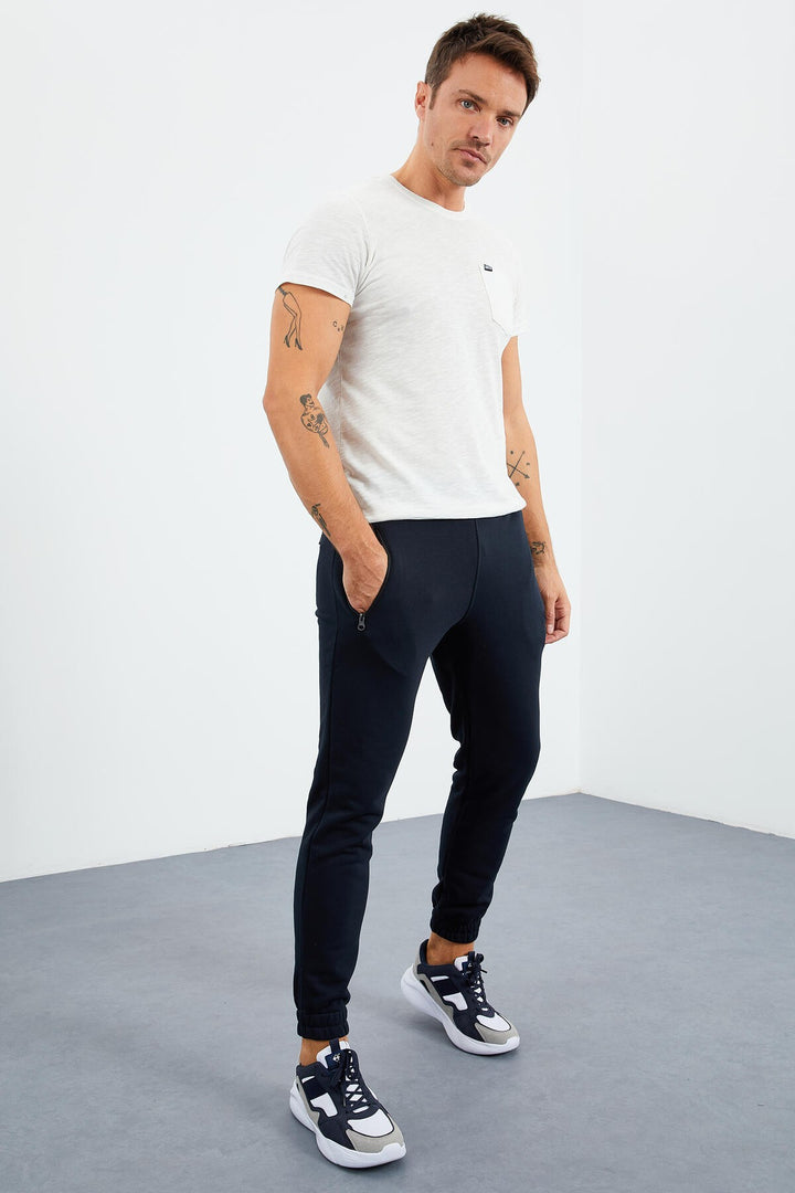 TMY Navy Blue Zippered Pocket Elastic Cuff Comfort Fit Men's Sweatpants - 84856 - West Bromwich