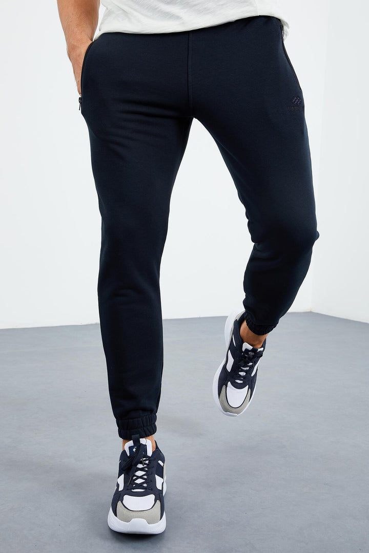 TMY Navy Blue Zippered Pocket Elastic Cuff Comfort Fit Men's Sweatpants - 84856 - West Bromwich
