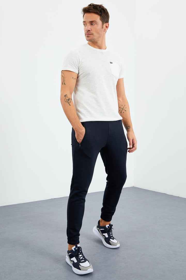 TMY Navy Blue Zippered Pocket Elastic Cuff Comfort Fit Men's Sweatpants - 84856 - West Bromwich