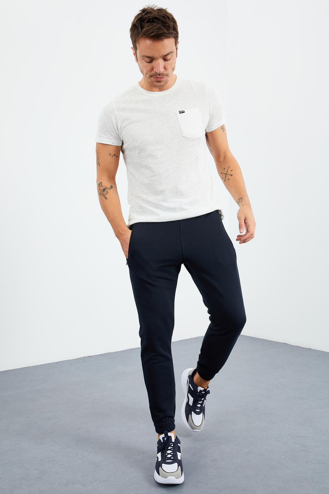 TMY Navy Blue Zippered Pocket Elastic Cuff Comfort Fit Men's Sweatpants - 84856 - West Bromwich