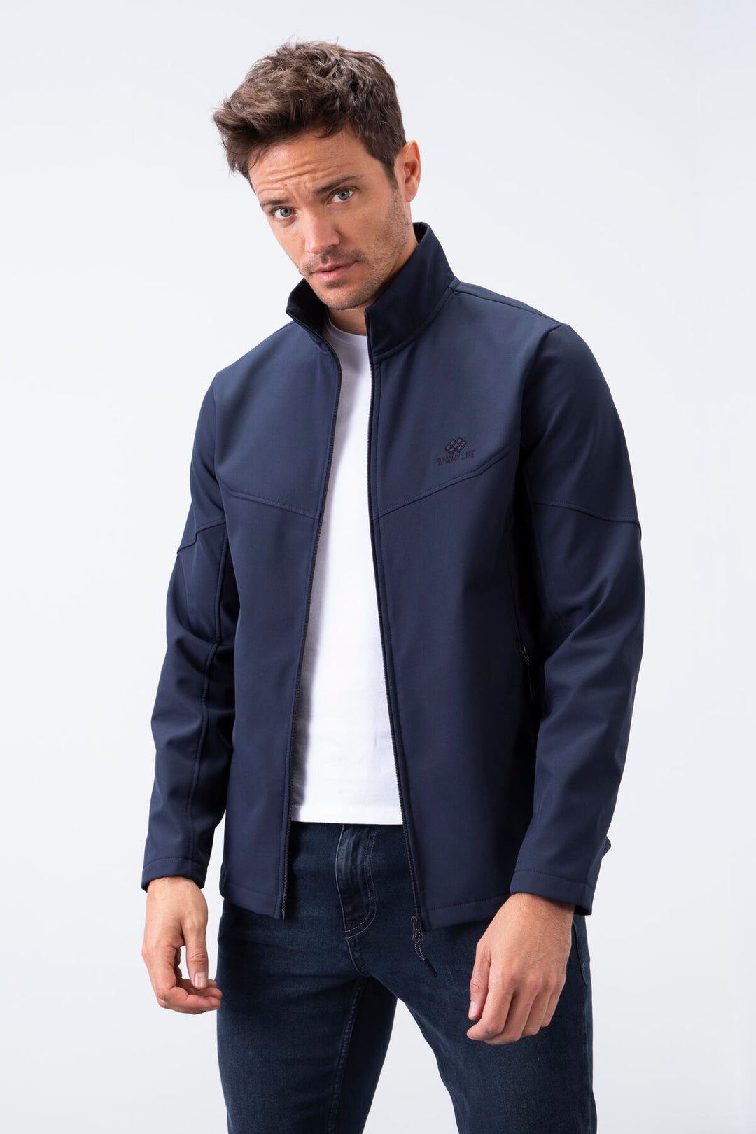 TMY Navy Zippered High Neck Water and Wind Resistant Softshell Men's Jacket - 88050 - Zalău