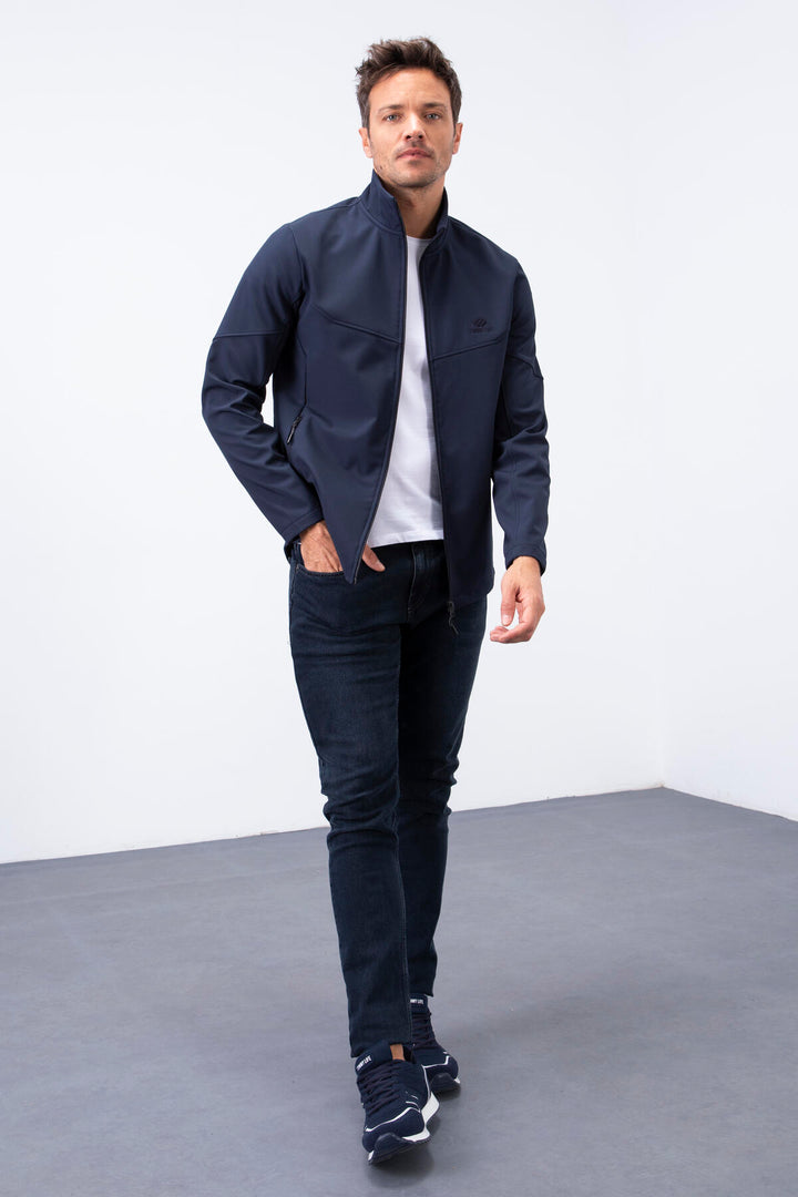 TMY Navy Zippered High Neck Water and Wind Resistant Softshell Men's Jacket - 88050 - Zalău