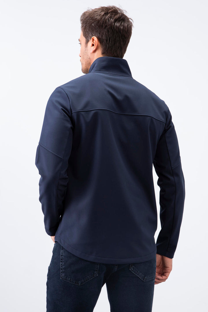 TMY Navy Zippered High Neck Water and Wind Resistant Softshell Men's Jacket - 88050 - Zalău