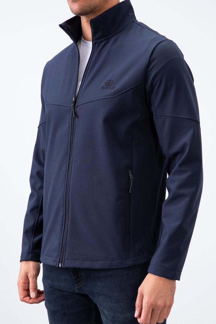 TMY Navy Zippered High Neck Water and Wind Resistant Softshell Men's Jacket - 88050 - Zalău