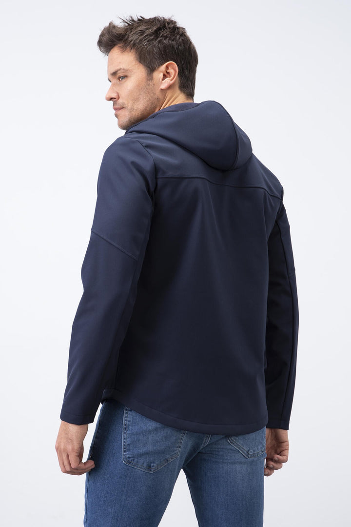 TMY Navy Blue Zippered Hooded Water and Wind Resistant Softshell Men's Jacket - 88051 - Alès