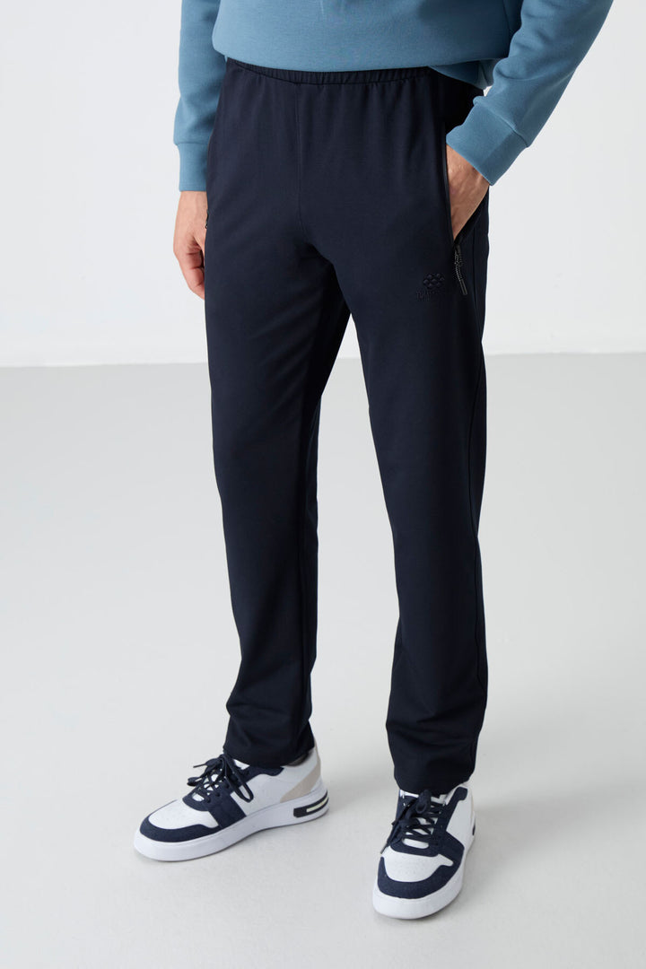 TMY Navy Blue Zippered Three-Pocket Slim Fit Classic Cuff Men's Sweatpants - 84671 - Brighton