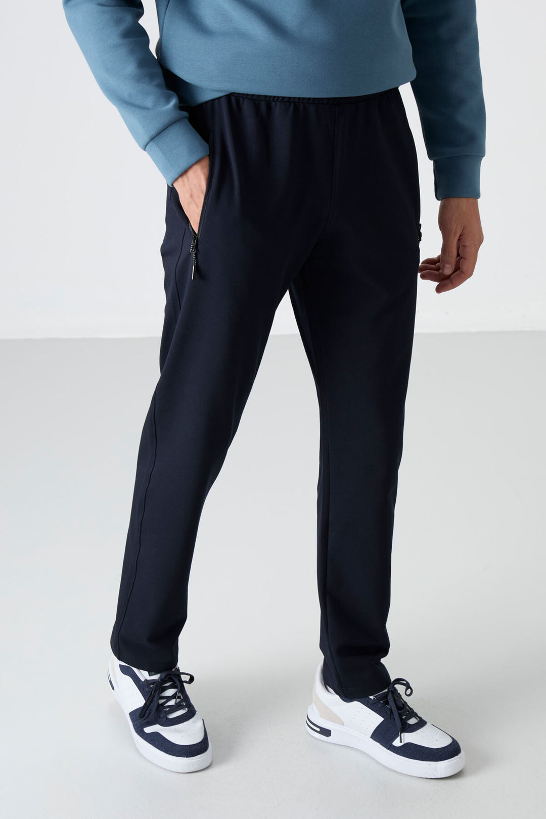 TMY Navy Blue Zippered Three-Pocket Slim Fit Classic Cuff Men's Sweatpants - 84671 - Brighton