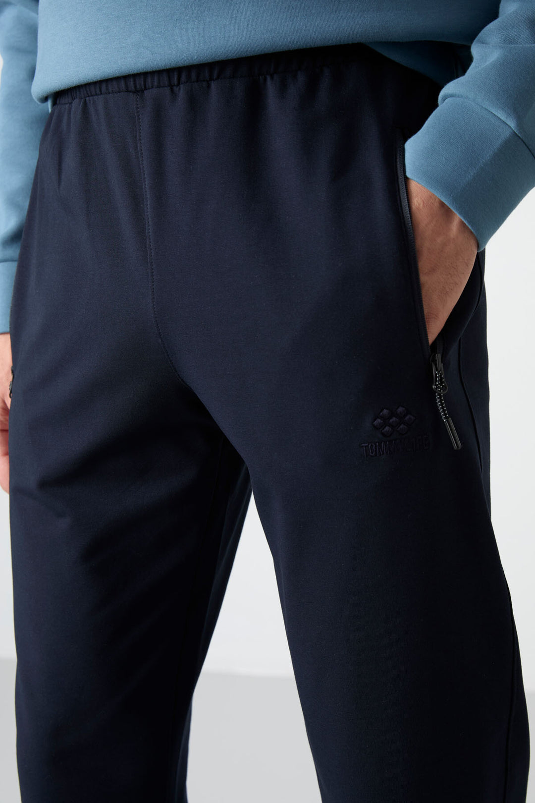 TMY Navy Blue Zippered Three-Pocket Slim Fit Classic Cuff Men's Sweatpants - 84671 - Brighton
