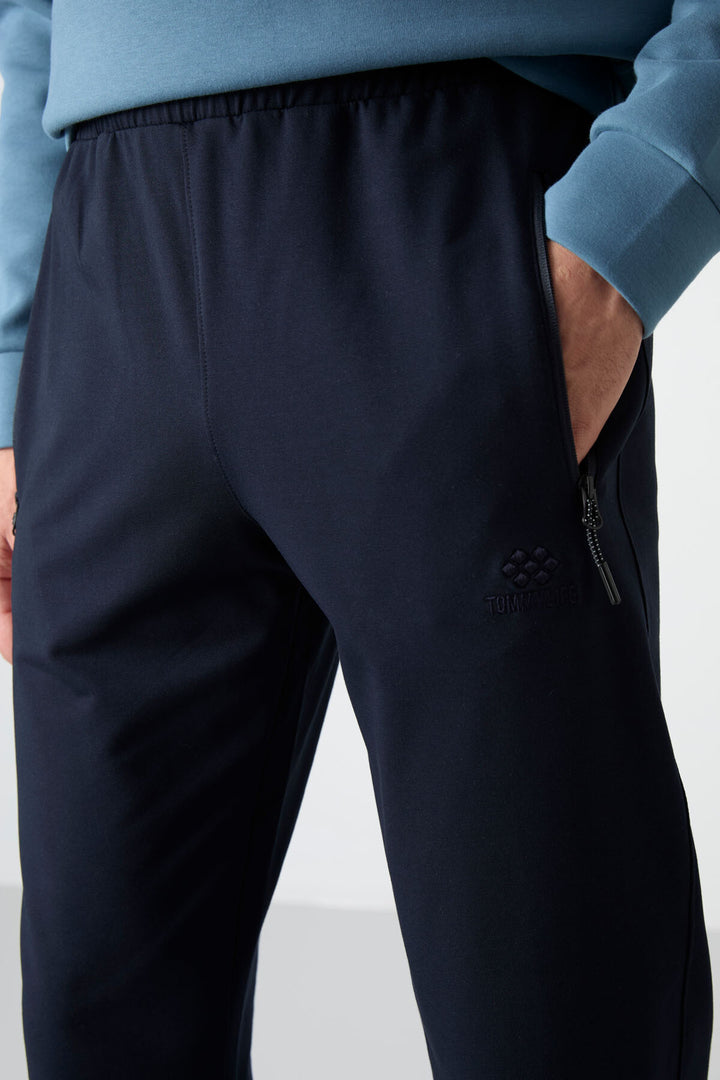 TMY Navy Blue Zippered Three-Pocket Slim Fit Classic Cuff Men's Sweatpants - 84671 - Brighton