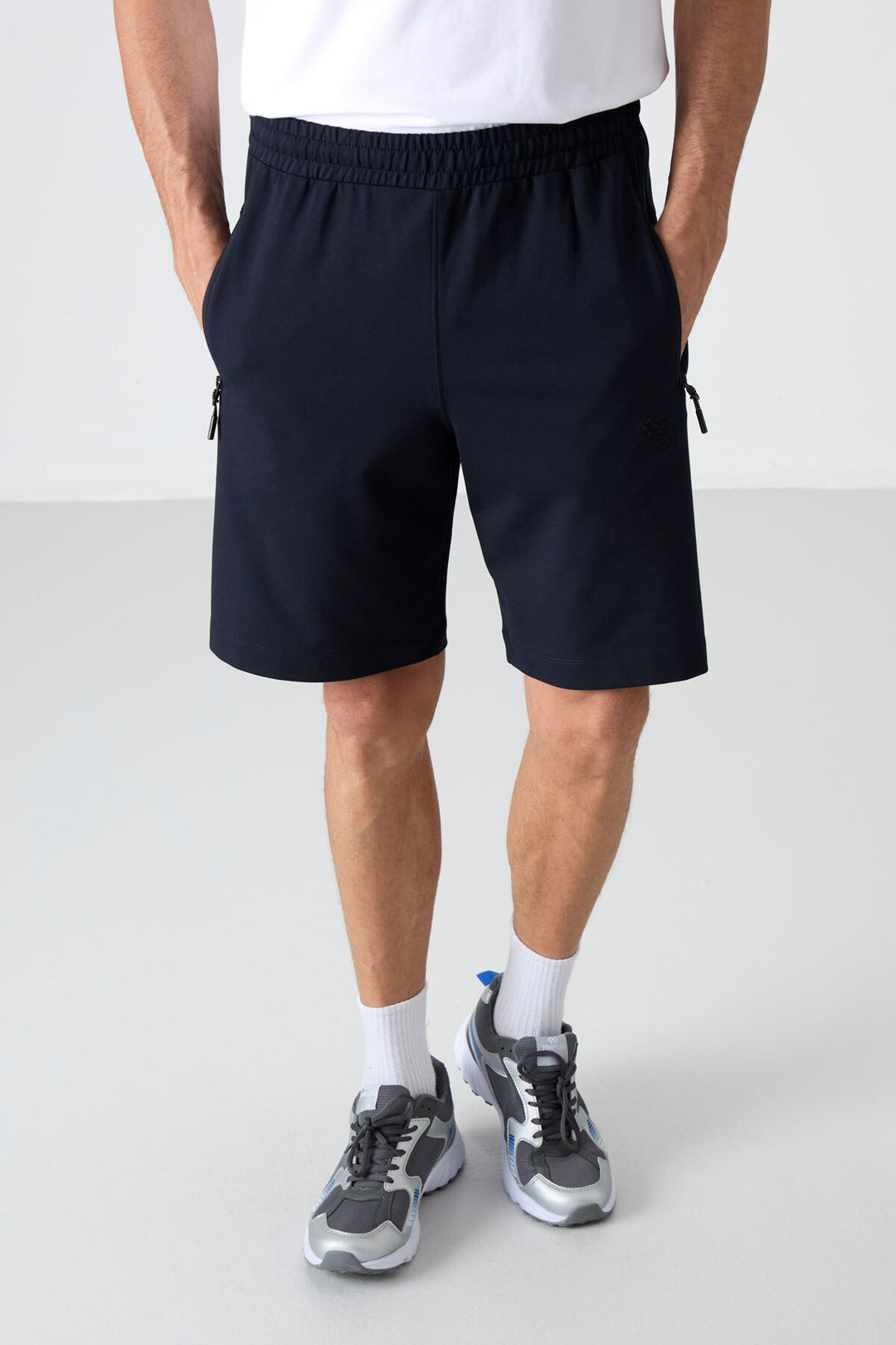 TMY Navy Blue Hidden Zipper Back Pocket Lace-Up Regular Fit Men's Shorts - 81136 - Tooele