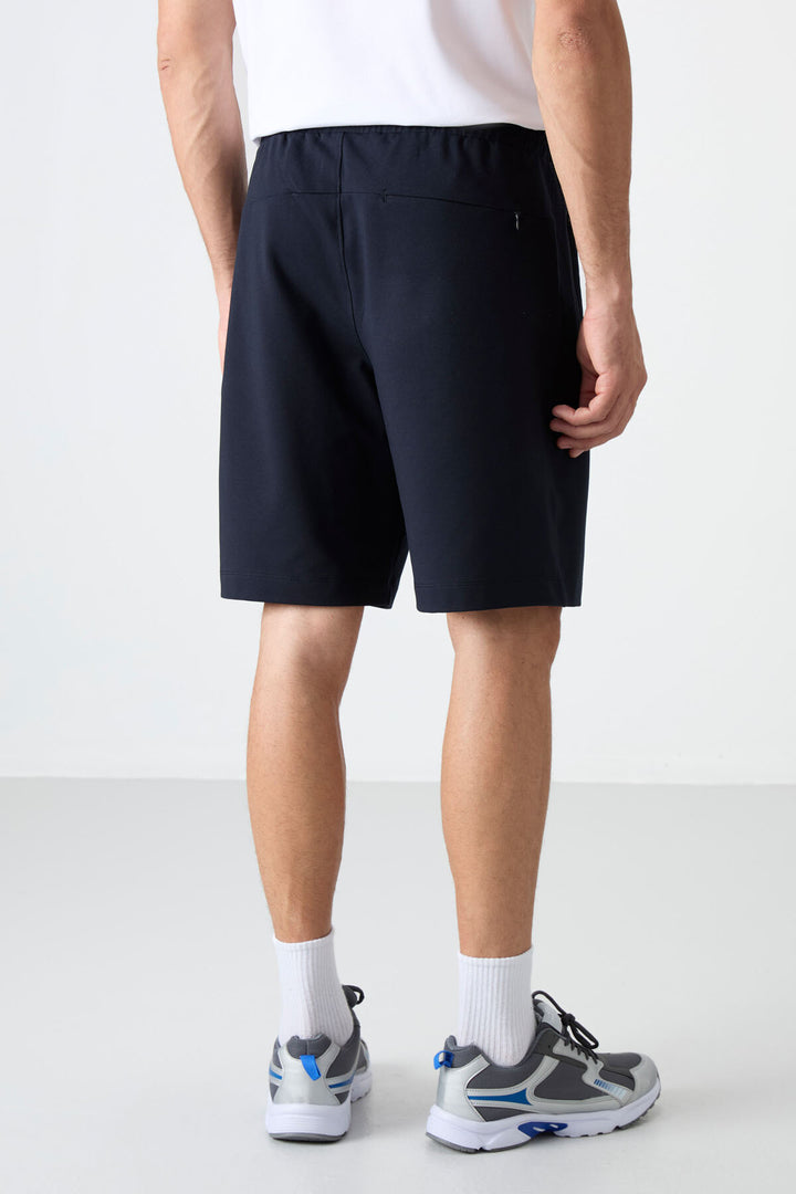 TMY Navy Blue Hidden Zipper Back Pocket Lace-Up Regular Fit Men's Shorts - 81136 - Tooele