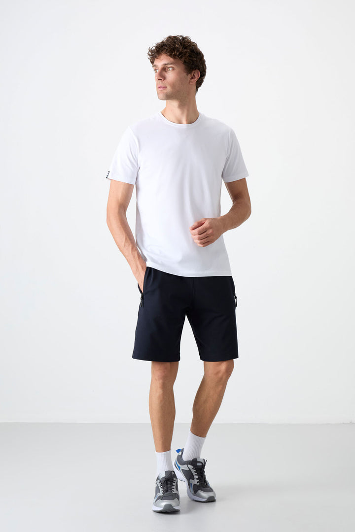 TMY Navy Blue Hidden Zipper Back Pocket Lace-Up Regular Fit Men's Shorts - 81136 - Tooele
