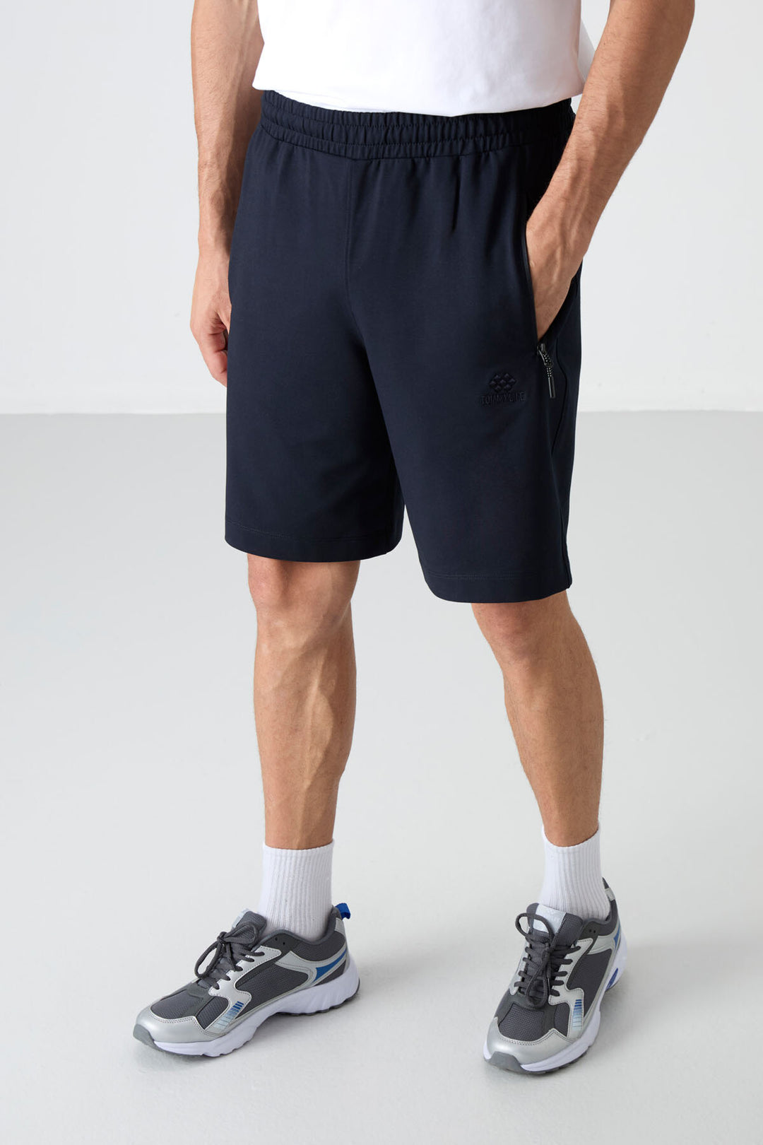 TMY Navy Blue Hidden Zipper Back Pocket Lace-Up Regular Fit Men's Shorts - 81136 - Tooele