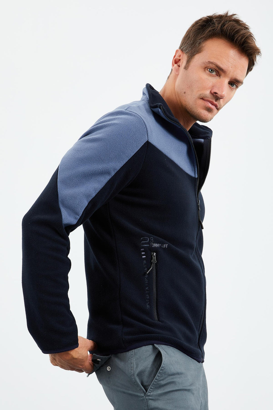 TMY Navy Two-Tone Zippered High Neck Standard Fit Men's Sweatshirt Polar - 87994 - Vallejo