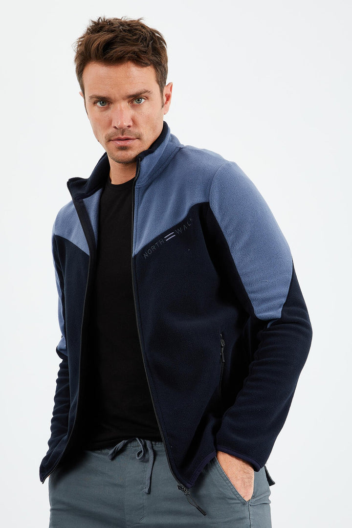 TMY Navy Two-Tone Zippered High Neck Standard Fit Men's Sweatshirt Polar - 87994 - Vallejo