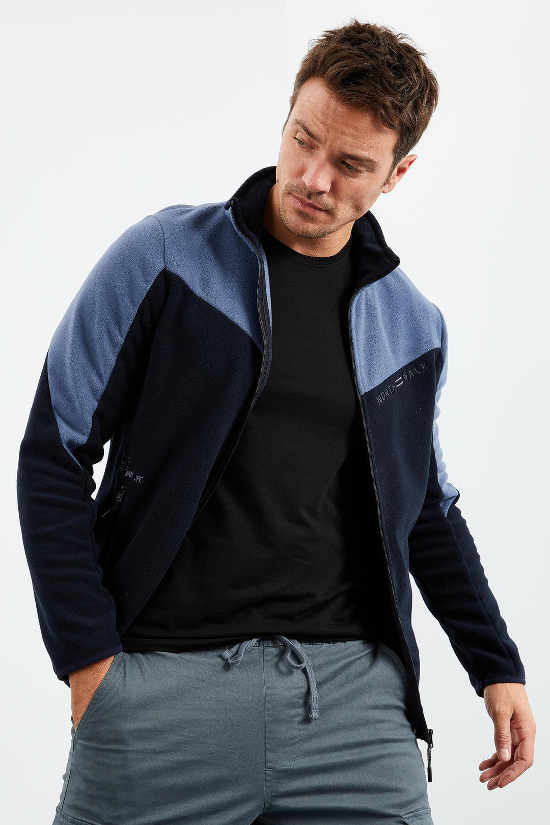 TMY Navy Two-Tone Zippered High Neck Standard Fit Men's Sweatshirt Polar - 87994 - Vallejo