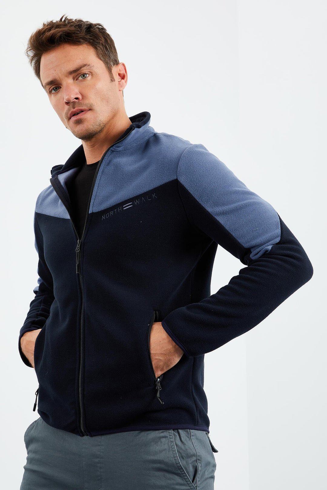 TMY Navy Two-Tone Zippered High Neck Standard Fit Men's Sweatshirt Polar - 87994 - Vallejo