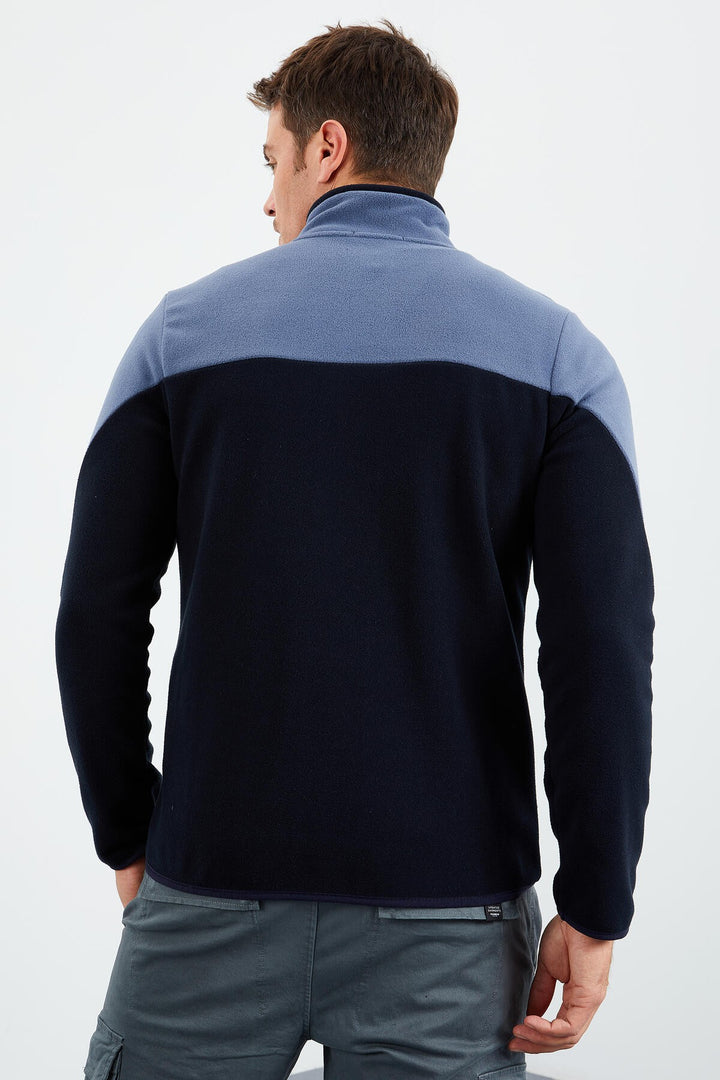 TMY Navy Two-Tone Zippered High Neck Standard Fit Men's Sweatshirt Polar - 87994 - Vallejo