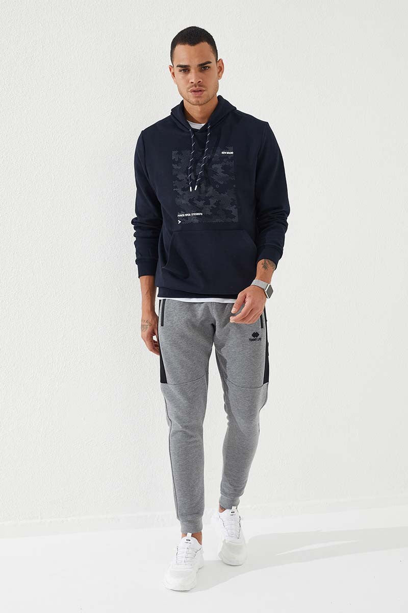 TMY Navy Camouflage Pattern Printed Standard Fit Hooded Men's Sweatshirt - 87884 - Tonalá