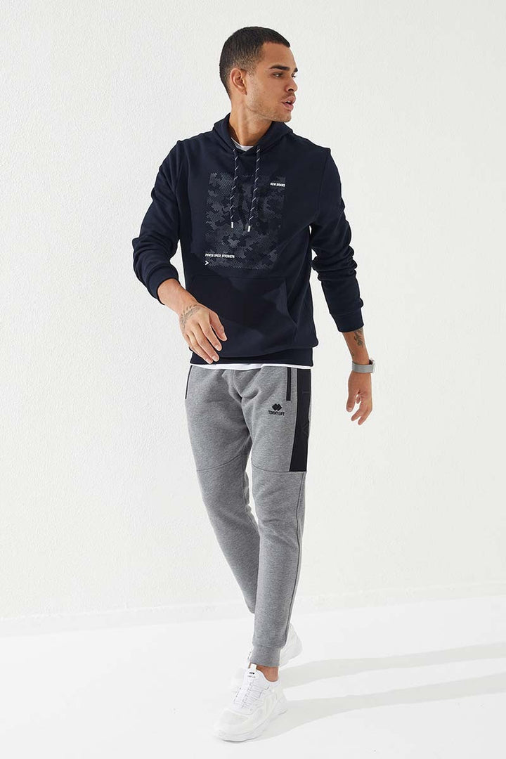 TMY Navy Camouflage Pattern Printed Standard Fit Hooded Men's Sweatshirt - 87884 - Tonalá
