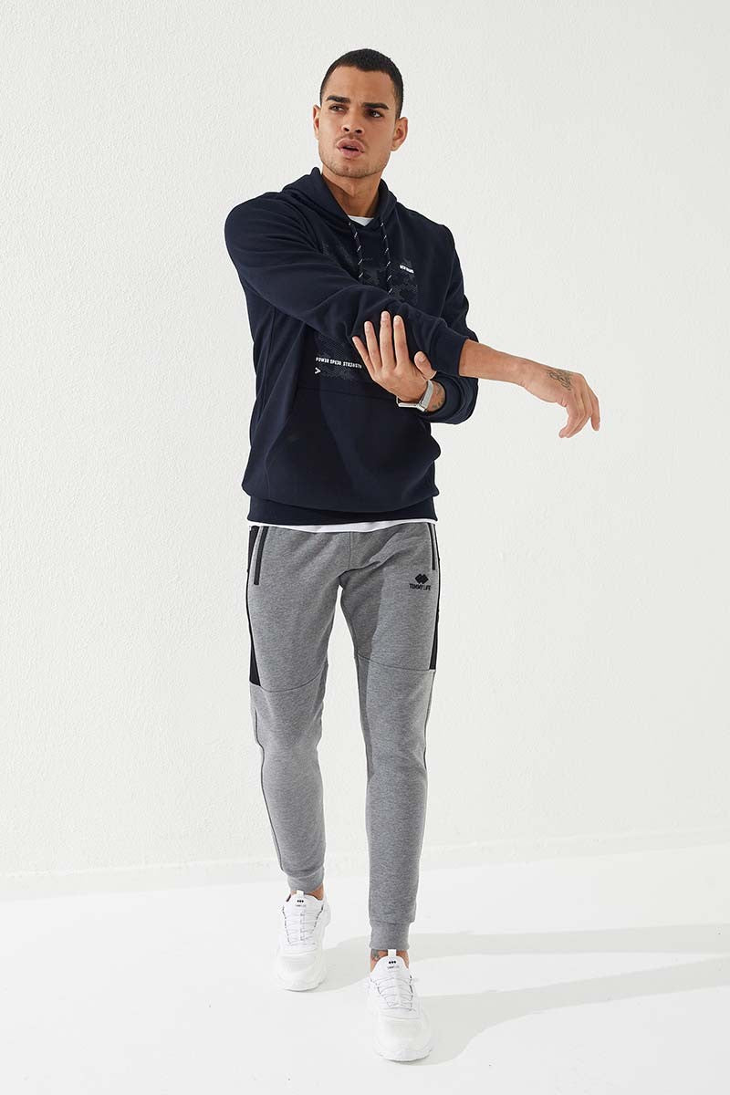 TMY Navy Camouflage Pattern Printed Standard Fit Hooded Men's Sweatshirt - 87884 - Tonalá