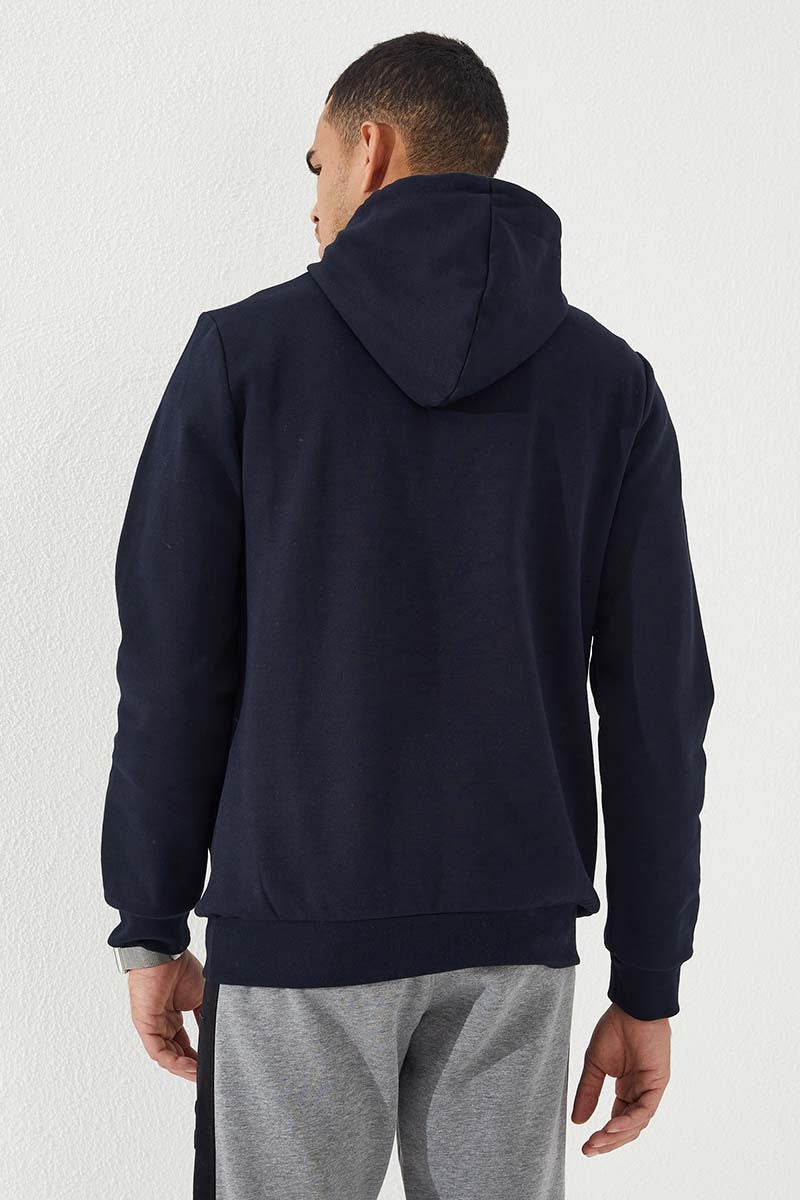 TMY Navy Camouflage Pattern Printed Standard Fit Hooded Men's Sweatshirt - 87884 - Tonalá