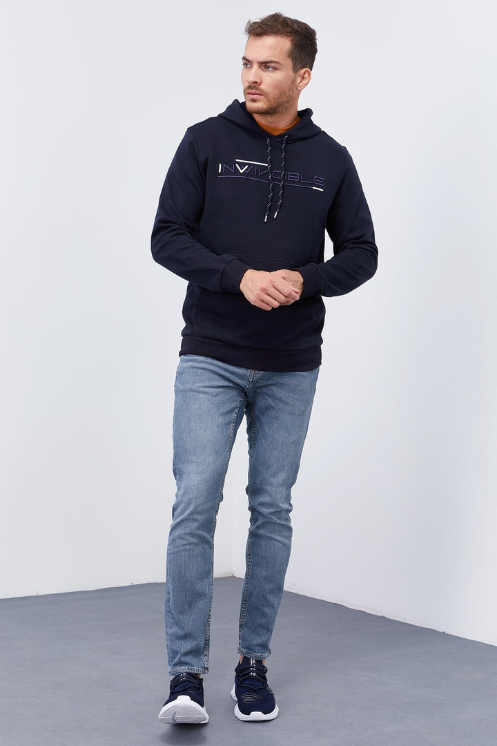 TMY Navy Kangaroo Pocket Standard Fit Hooded Men's Sweatshirt - 87883 - Perth