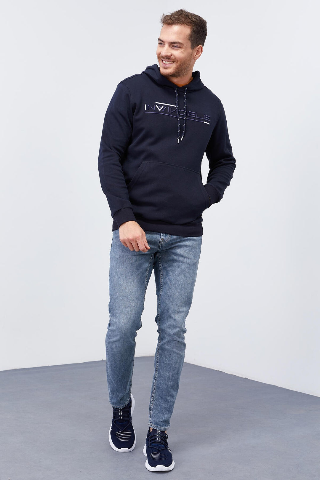 TMY Navy Kangaroo Pocket Standard Fit Hooded Men's Sweatshirt - 87883 - Perth