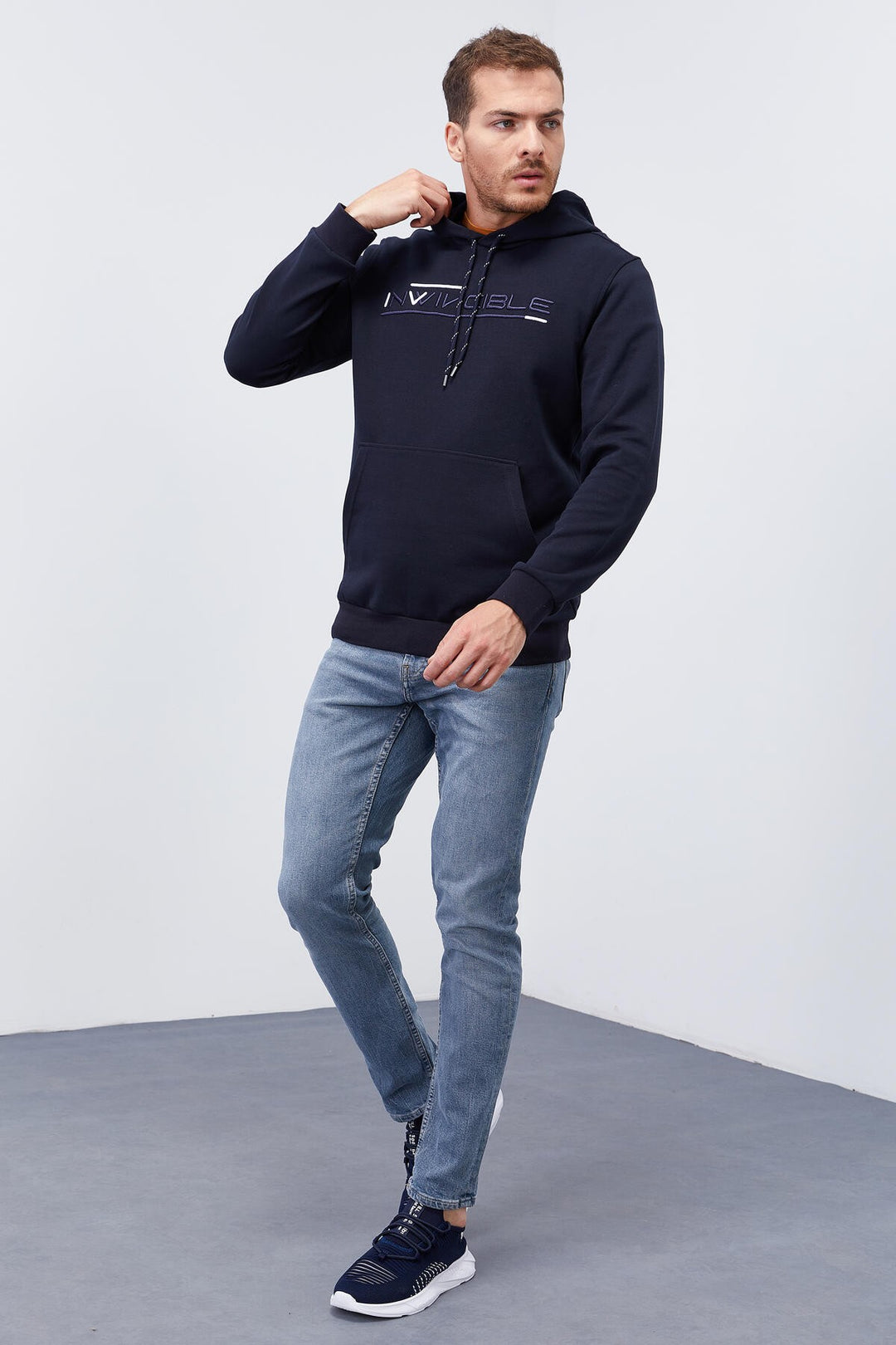 TMY Navy Kangaroo Pocket Standard Fit Hooded Men's Sweatshirt - 87883 - Perth