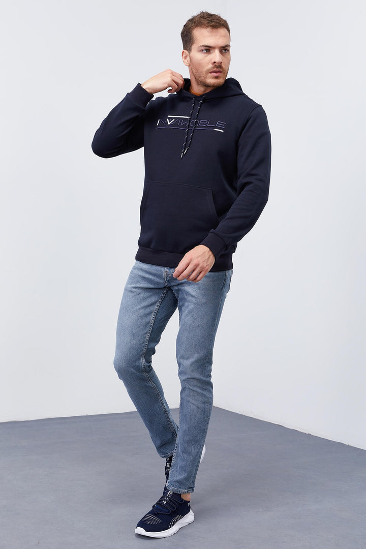 TMY Navy Kangaroo Pocket Standard Fit Hooded Men's Sweatshirt - 87883 - Perth