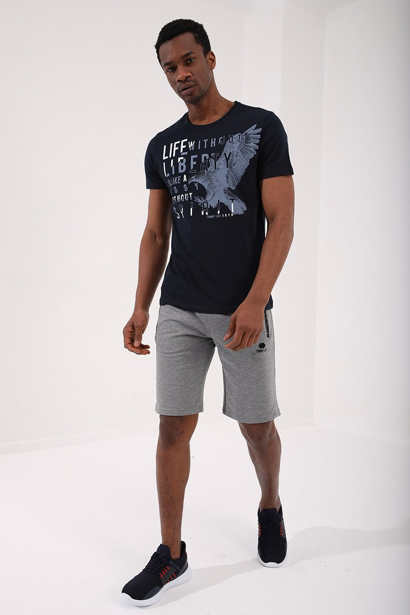 TMY Navy Eagle Printed Standard Fit Crew Neck Men's T-Shirt - 87932 - Hounslow