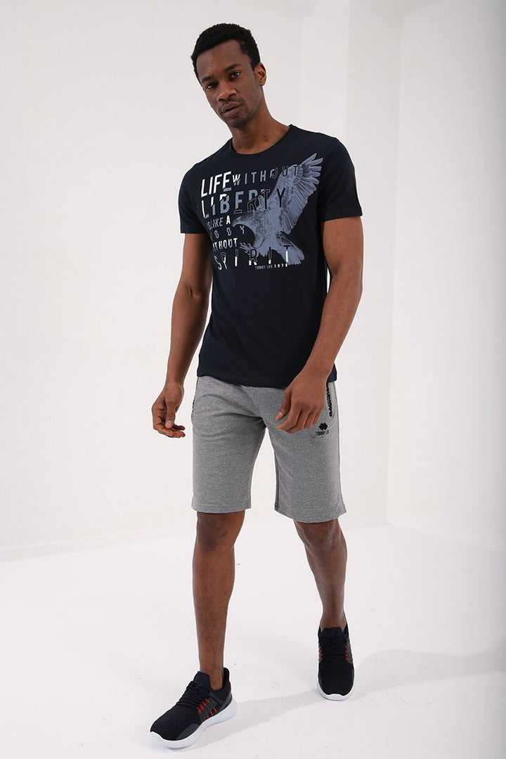 TMY Navy Eagle Printed Standard Fit Crew Neck Men's T-Shirt - 87932 - Hounslow