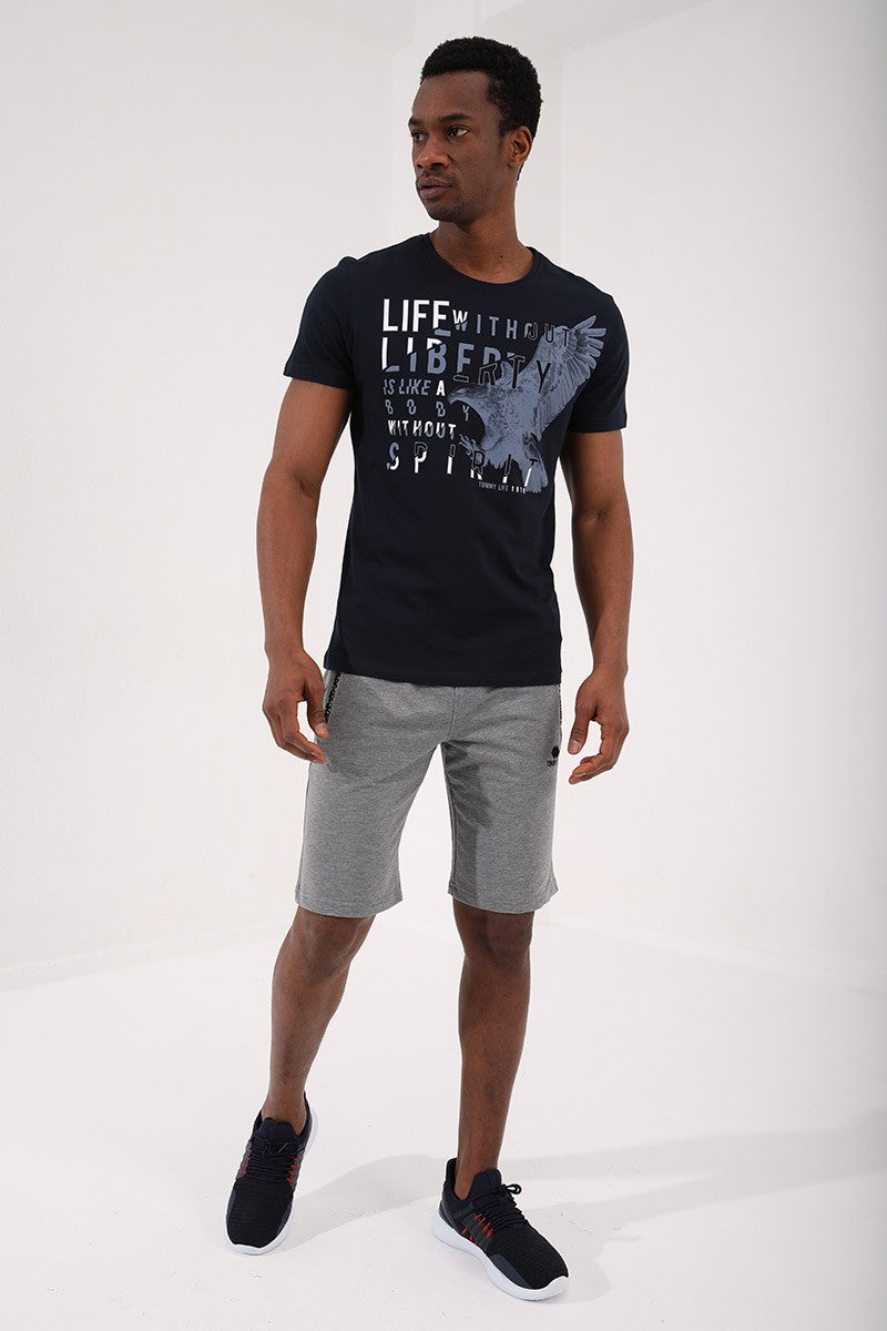 TMY Navy Eagle Printed Standard Fit Crew Neck Men's T-Shirt - 87932 - Hounslow
