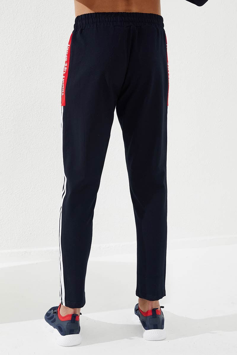 TMY Navy - Red Printed Double Striped Slim Fit Jogger Men's Sweatpants - 84780 - Kawartha Lakes