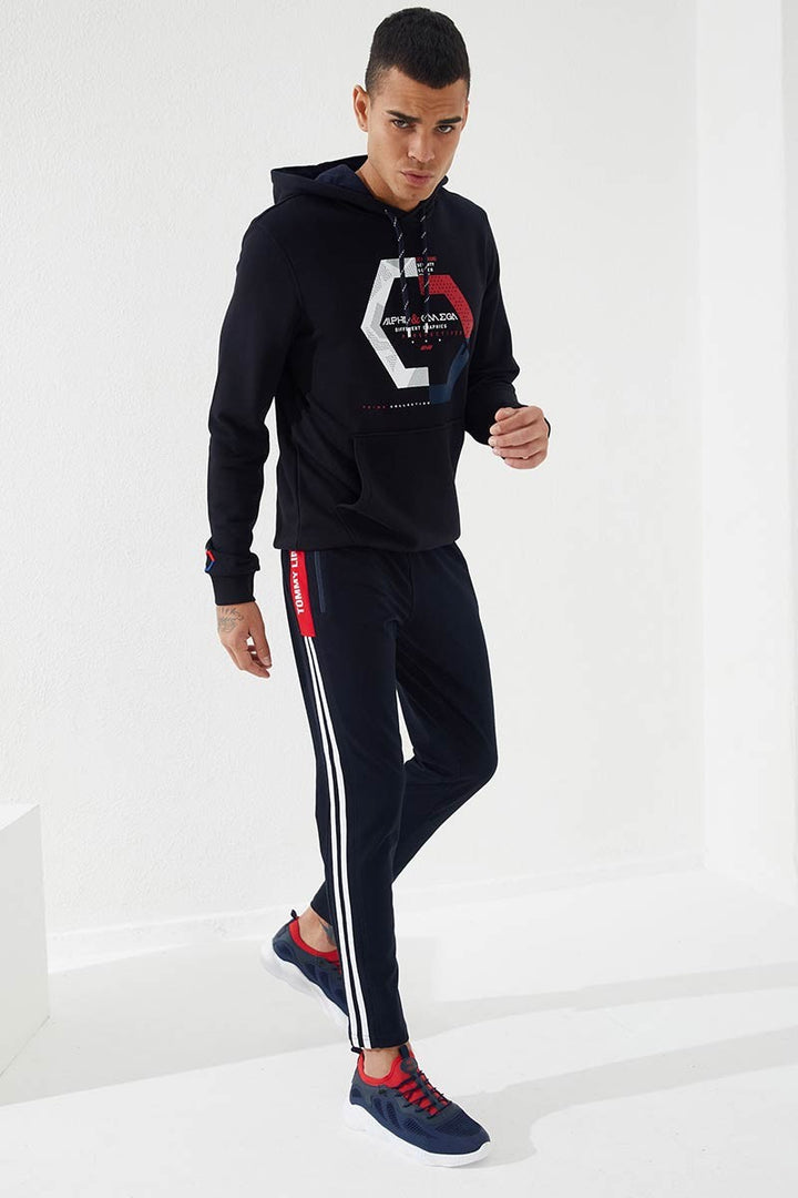 TMY Navy - Red Printed Double Striped Slim Fit Jogger Men's Sweatpants - 84780 - Kawartha Lakes