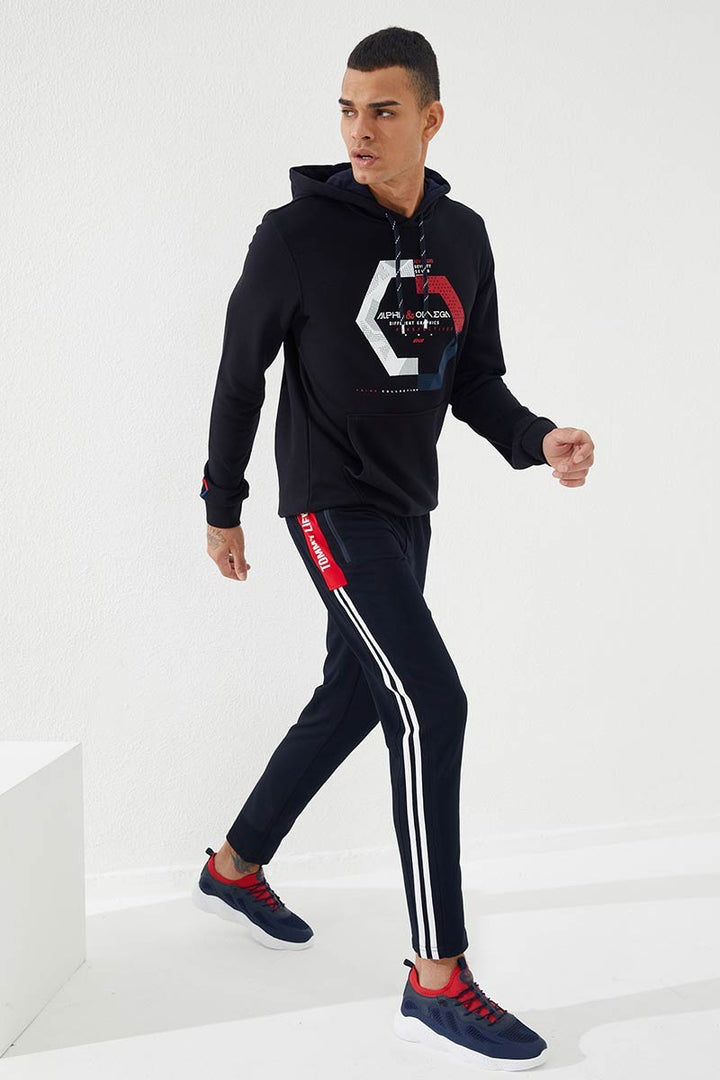 TMY Navy - Red Printed Double Striped Slim Fit Jogger Men's Sweatpants - 84780 - Kawartha Lakes