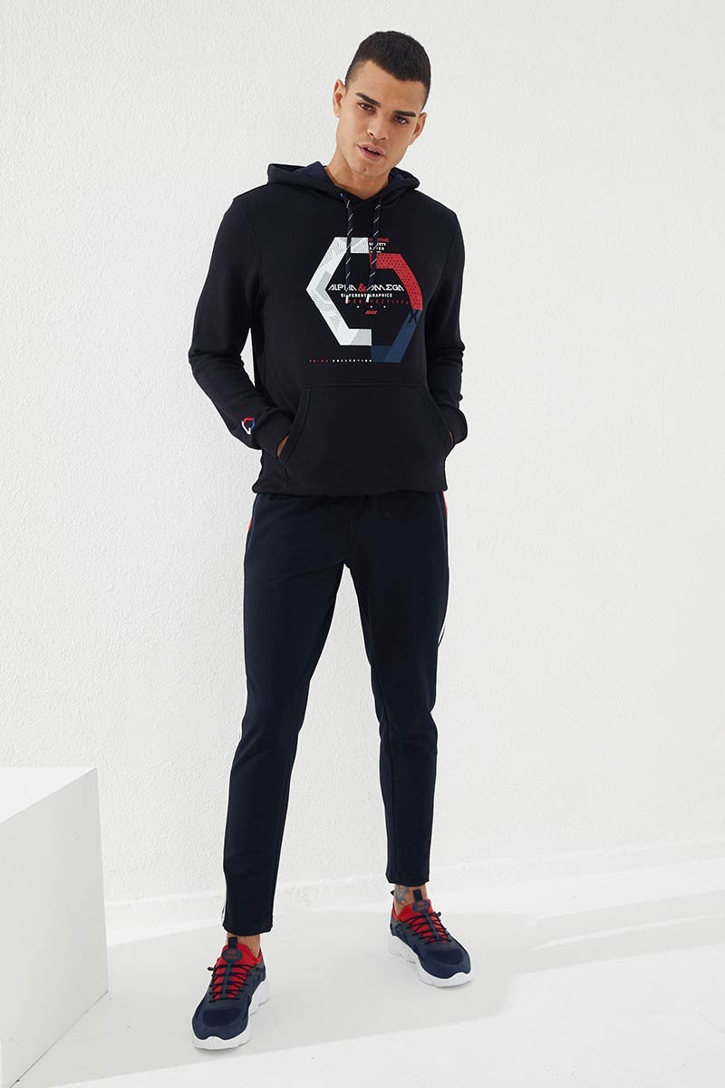 TMY Navy - Red Printed Double Striped Slim Fit Jogger Men's Sweatpants - 84780 - Kawartha Lakes