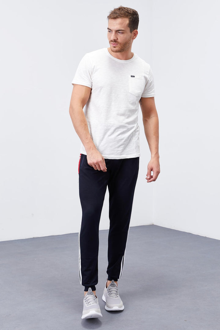 TMY Navy - Red Double Piped Standard Mold Jogger Men's Sweatpants - 84694 - Ciampino