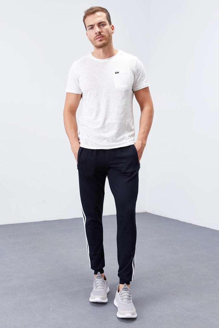TMY Navy - Red Double Piped Standard Mold Jogger Men's Sweatpants - 84694 - Ciampino