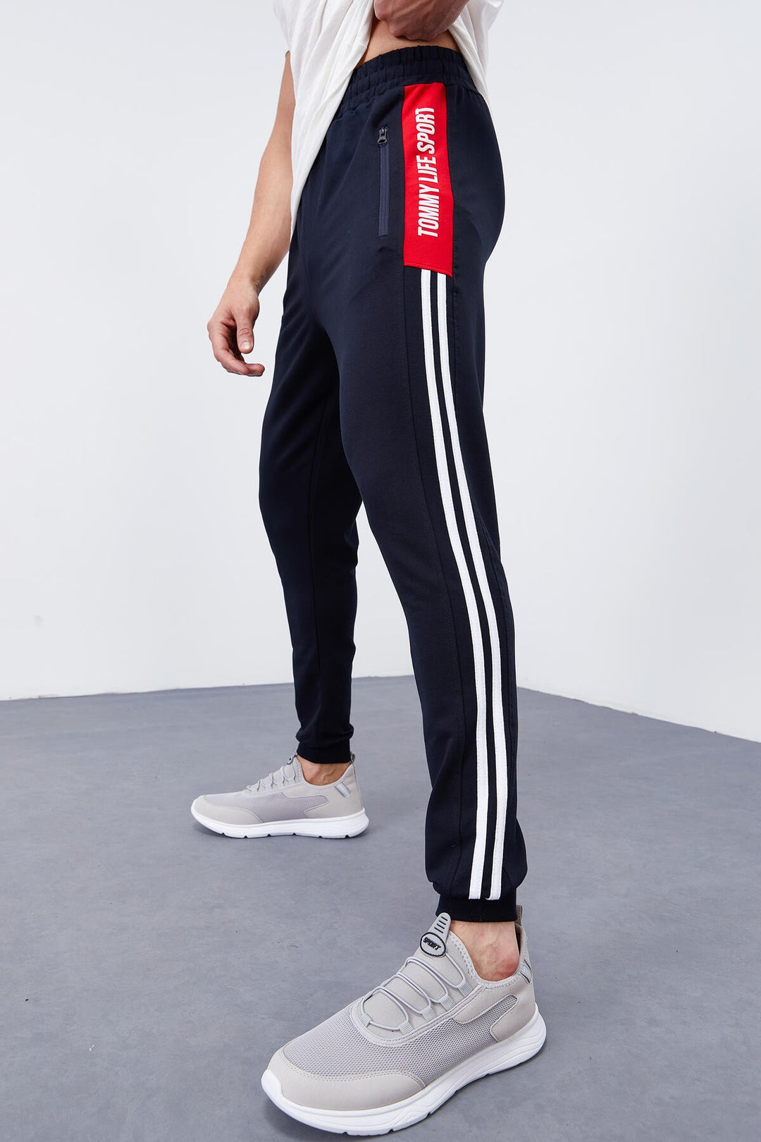 TMY Navy - Red Double Piped Standard Mold Jogger Men's Sweatpants - 84694 - Ciampino