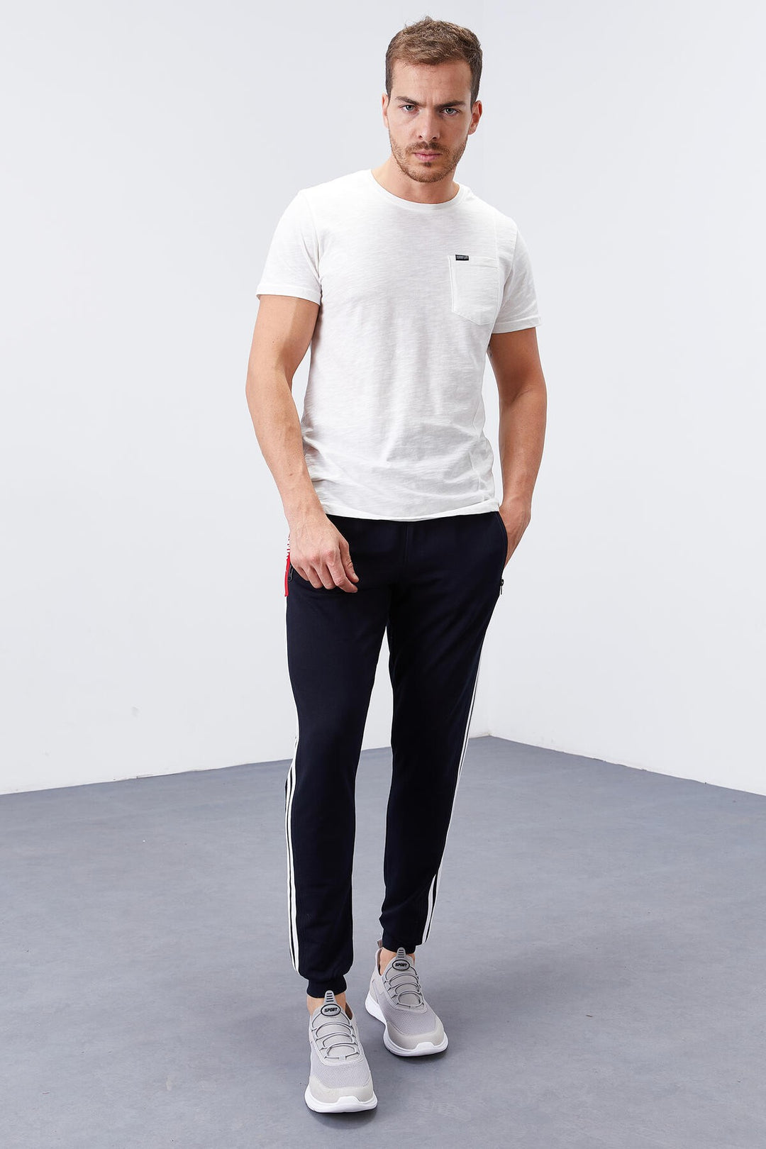 TMY Navy - Red Double Piped Standard Mold Jogger Men's Sweatpants - 84694 - Ciampino