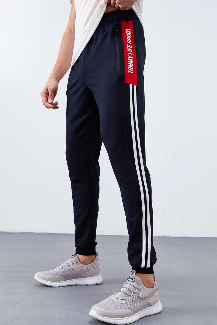 TMY Navy - Red Double Piped Standard Mold Jogger Men's Sweatpants - 84694 - Ciampino