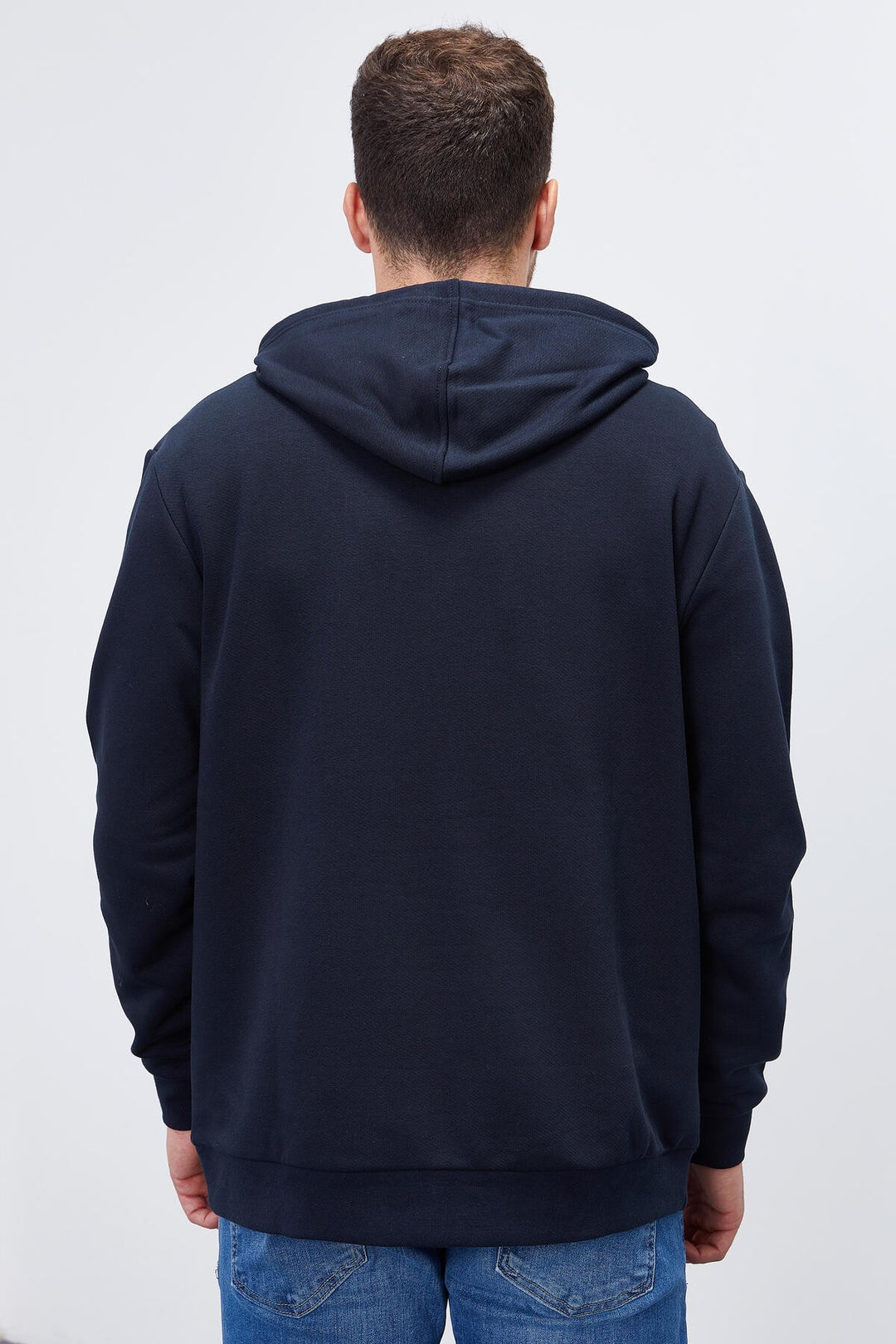 TMY Navy Blue Hooded Comfort Fit Men's Sweatshirt with Arm Print - 88038 - Chatham