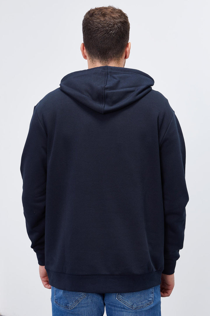 TMY Navy Blue Hooded Comfort Fit Men's Sweatshirt with Arm Print - 88038 - Chatham