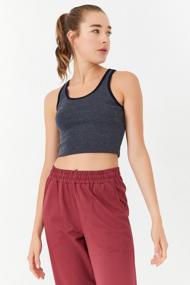 TMY Navy Melange Basic Sleeveless Slim Fit U Neck Women's Crop Top Tank Top - 97162 - Pylaía