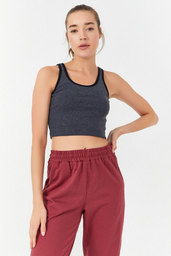 TMY Navy Melange Basic Sleeveless Slim Fit U Neck Women's Crop Top Tank Top - 97162 - Pylaía